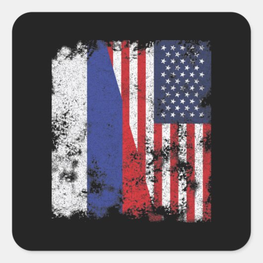 ロシア米国国旗 – ハーフアメリカン スクエアシール (正面)