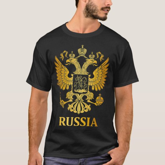 ロシア誇りを持ったの紋章のロシアの旗贈り物の腕 Tシャツ (正面)