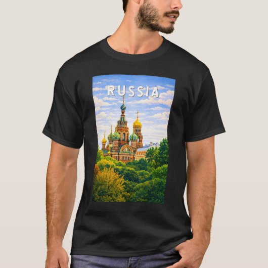 ロシア イラスト 旅行 アート ヴィンテージ Tシャツ (正面)