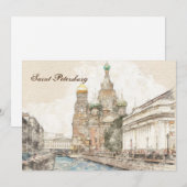 ロシア、サンクトペテルブルク 冬の街のホリデーカード シーズンカード (正面/裏面)