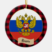 ロシア、レッドバッファロープレイド&ロシアの国旗 セラミックオーナメント (正面)