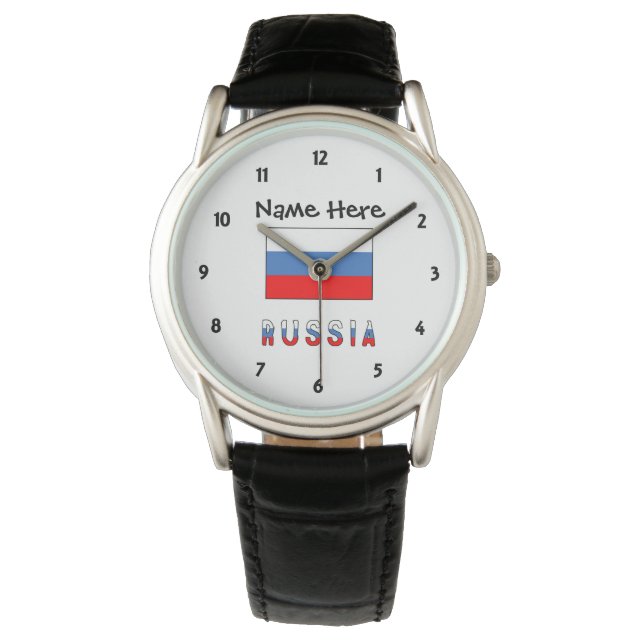 ロシア ロシア国旗 黒 パーソナライズ 腕時計 (正面)