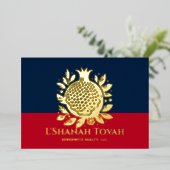 ロシュハサナモダンポメグラナートユダヤ正月 箔シーズンカード (立ち正面)