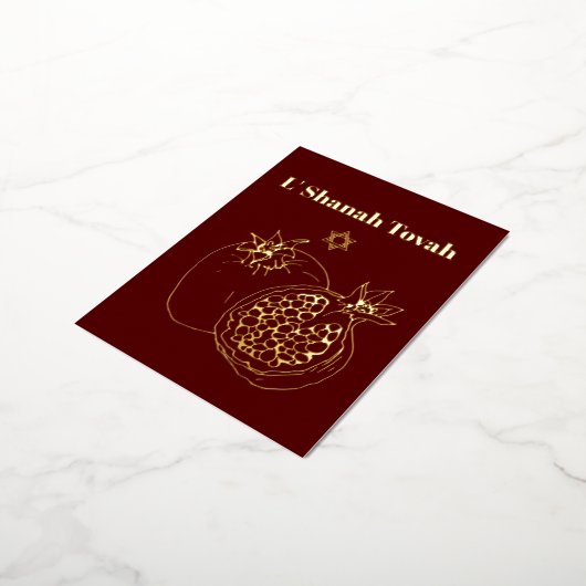 ロシュハシャナゴールドフォイルバーガンディ 箔シーズンポストカード (回転した状態)