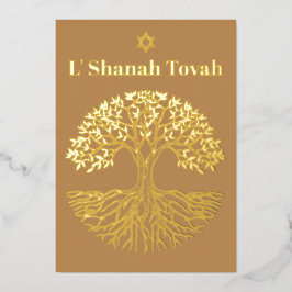 ロシュ・ハシャナー　ゴールド・フォイル　ツリー・オブ・ライフ　ブラウン 箔シーズンカード