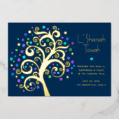 ロシュ・ハシャナー　ネイビーブルー　生命の木　純金 箔シーズンカード (正面)