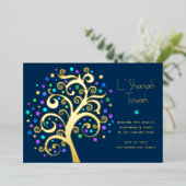 ロシュ・ハシャナー　ネイビーブルー　生命の木　純金 箔シーズンカード (立ち正面)