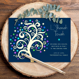 ロシュ・ハシャナ海軍ブルーツリーオブライフ実在金ゴールド 箔シーズンカード