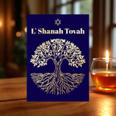ロシュ・ハシャナ・ゴールド・フォイル・ツリー・オブ・ライフ・ブルー 箔シーズンカード