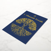 ロシュ・ハシャナ・ゴールド・フォイル・ツリー・オブ・ライフ・ブルー 箔シーズンカード (回転した状態)