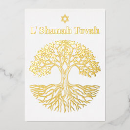 ロシュ・ハシャナ・ゴールド・フォイル・ツリー・オブ・ライフ・ホワイト 箔シーズンカード