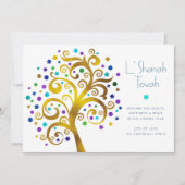 ロシュ・ハシャナ・ゴールド＆ブルーフォイル ツリー・オブ・ライフ フラット シーズンカード (正面)