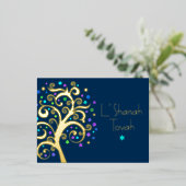 ロシュ・ハシャナ ナビーブルー ツリー・オブ・ライフ リアルゴールド 箔シーズンポストカード (立ち正面)