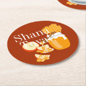 ロシュ・ハシャナ・リンゴとハチミツ ラウンドペーパーコースター (アングル)