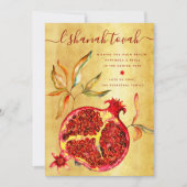 ロシュ・ハシャナ　赤い水彩画の実り豊かな金背景のザクロ シーズンカード (正面)