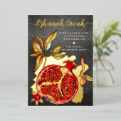 ロシュ・ハシャナ　赤い水彩画の実る宝石　本物の金 箔シーズンカード (立ち正面)