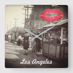 ロスアンジェスカリフォルニア1935オリベラ通り写真 スクエア壁時計