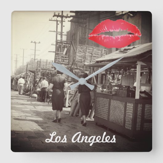 ロスアンジェスカリフォルニア1935オリベラ通り写真 スクエア壁時計 (正面)