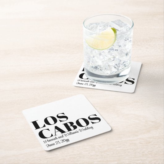 ロスカボスカスタムへの目的地の結婚式へようこそ スクエアペーパーコースター (インサイチュ)