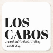 ロスカボスカスタムへの目的地の結婚式へようこそ スクエアペーパーコースター (正面)