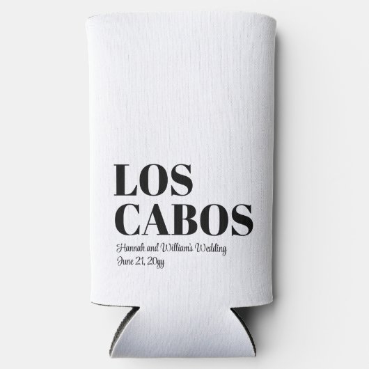 ロスカボスカスタムへの目的地の結婚式へようこそ スリム缶クーラー (正面)