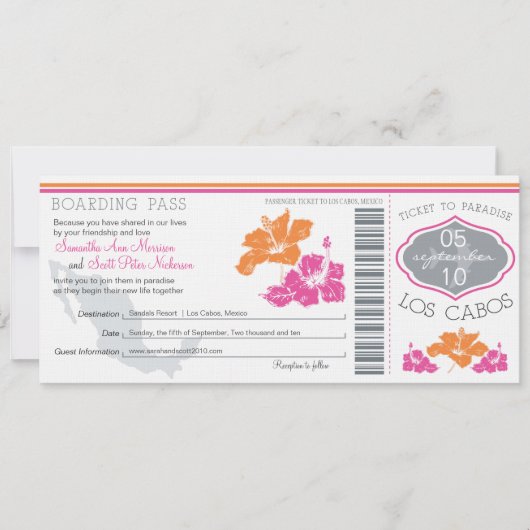 ロスカ結婚ボスメキシコへの搭乗券 招待状 (正面)
