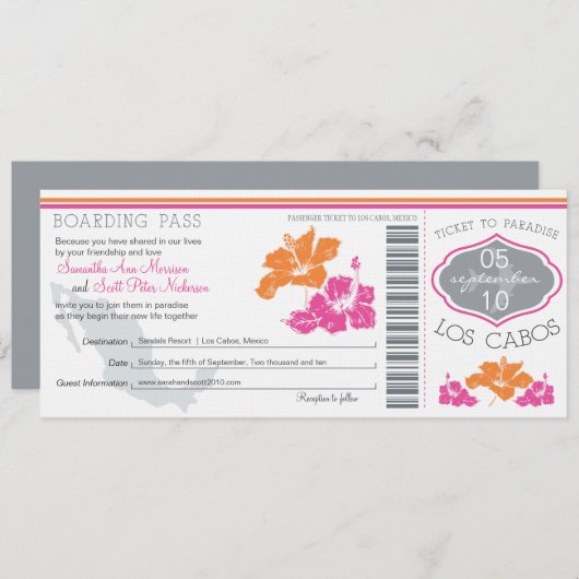ロスカ結婚ボスメキシコへの搭乗券 招待状 (正面/裏面)