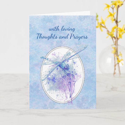 ロスタイム又は悔やみや弔慰の美しい青トンボ カード (黄色い花)