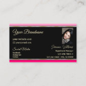 ロスタイリッシュゴ縁どと写真が付いたブラックのピンク 名刺 (裏面)