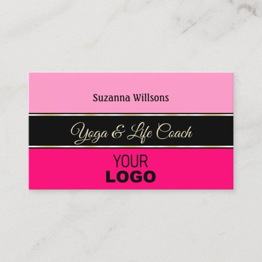 ロスタイリッシュゴ縁どと写真が付いたブラックのピンク 名刺 (正面)