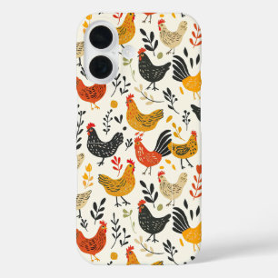ロスターとチキンシンプルイラストレーションプリント iPhone 16ケース