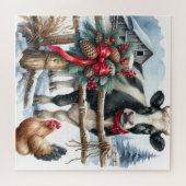 ロスタークリスマスを持つ美しいホリデーカウズ ジグソーパズル (横)