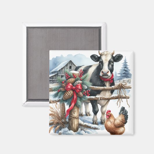 ロスタークリスマスを持つ美しいホリデーカウズ マグネット (正面/裏面)