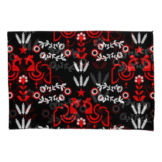 ロスターコッケレルスカンジナビアフォークアート 枕カバー (正面)