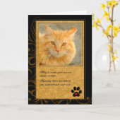 ロストオブキャットオレンジ虎猫と金ゴールドペット悔やみや弔慰 カード (黄色い花)