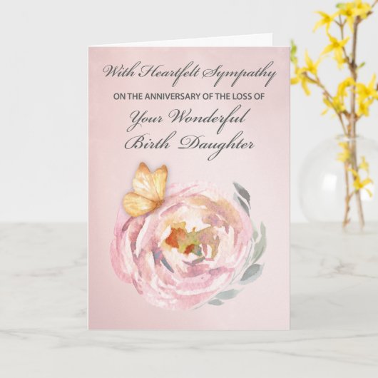 ロス記念日誕生ドーターバタフライバラ カード (黄色い花)