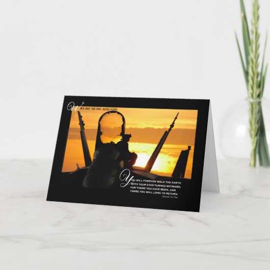 ロス軍隊パイロット悔やみや弔慰サンセット飛行機 カード (正面)