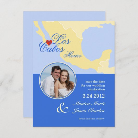 ロス・カボス メキシコ Save the Date フォトアナウンスメント 招待状 (正面/裏面)