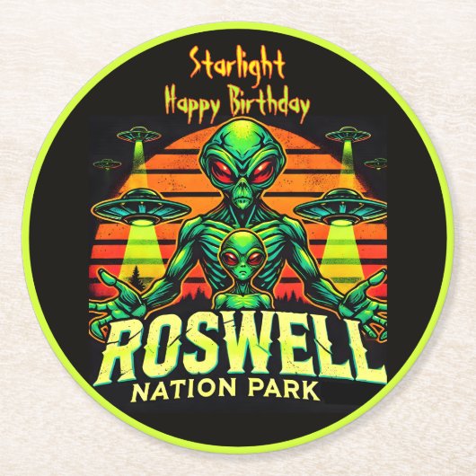 ロズウェルのコズミック・ゲットウェイがお待ちだ! ラウンドペーパーコースター (正面)