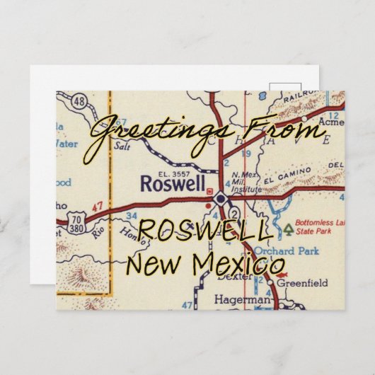 ロズウェルニューメキシコヴィンテージ ポストカード (正面/裏面)