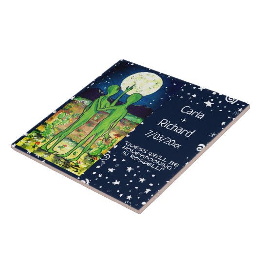 ロズウェル結婚エイリアン記念日UFOおもしろいカスタム タイル (側面)