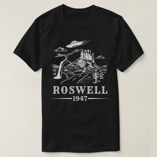 ロズウェル飛んでいる・ソーサー事故 Tシャツ (デザイン正面)