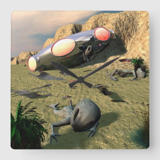 ロズウェルUFOクラッシュ スクエア壁時計 (正面)