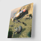 ロズウェルUFOクラッシュ スクエア壁時計 (傾斜)