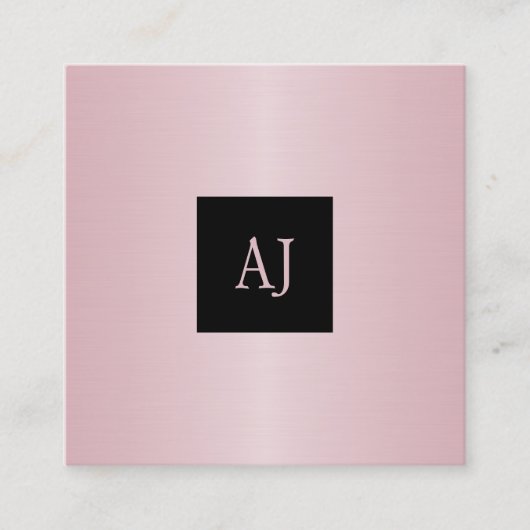 ロセゴルドピンクのメタリックモノグラムのメイクアップアーティスト スクエア名刺 (正面)