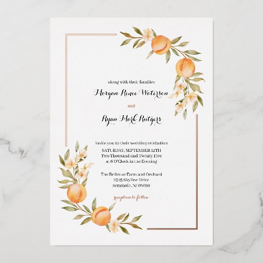 ロセゴルドピーチブロッサム結婚式招待状 箔招待状 (正面)