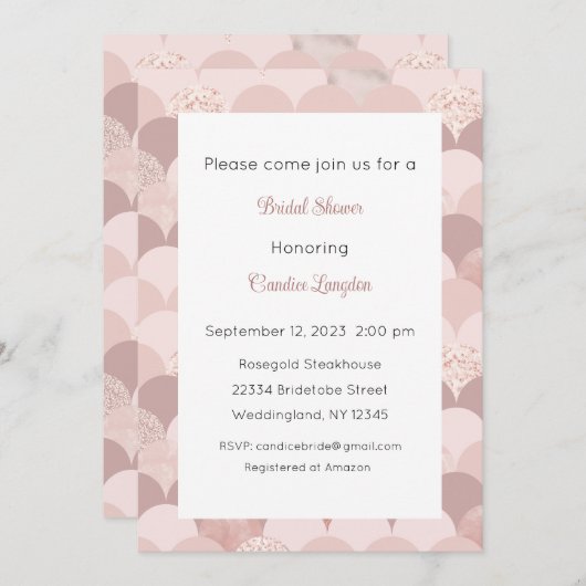 ロセゴールド招待状、ピンク金ゴールド招待状、ブライダルベビー 招待状 (正面/裏面)