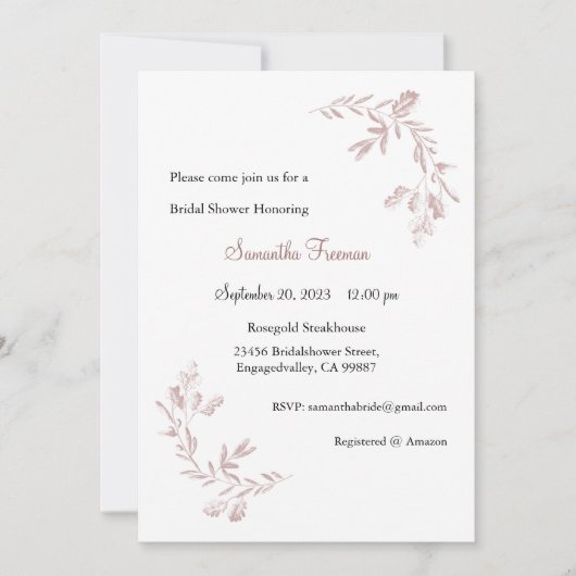 ロセゴールド招待状、結婚式招待状、ピンク金ゴールド 招待状 (正面)