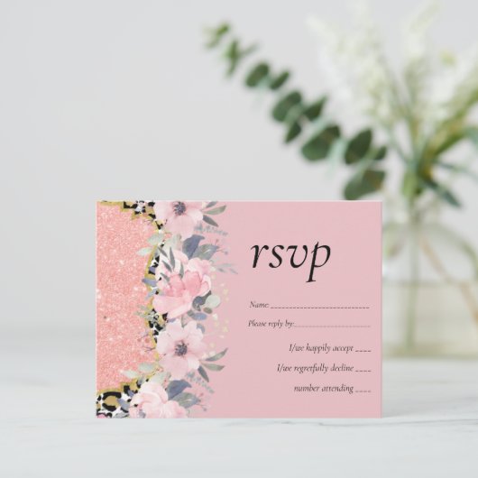 ロセゴ結婚ルズピガーリーンクフローラグリッターグラム インビテーションポストカード (スタンド正面)