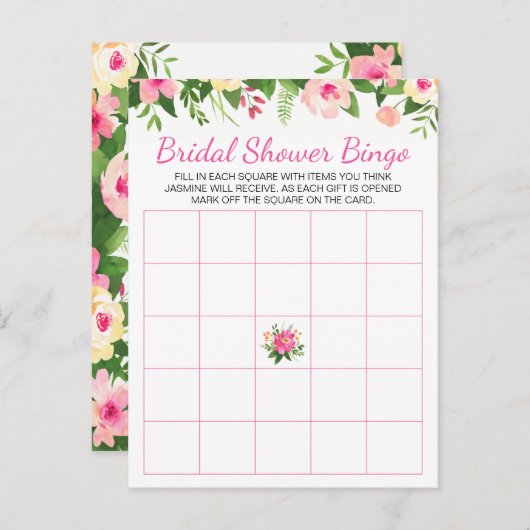 ロセラピンクフラワーズブライダルシャワービンゴカード インビテーションポストカード (正面/裏面)
